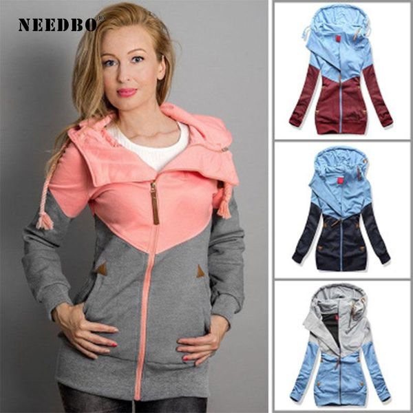 

women's hoodies & sweatshirts needbo and women long sleeve zipper sweatshirt woman casual oversized hoodie patchwork outwear, Black