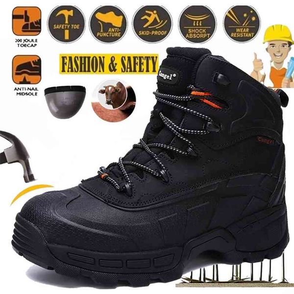 

cungel mens steel toe work safety shoes lightweight breathable anti-smashing anti-puncture anti-static protective boots 210923, Black