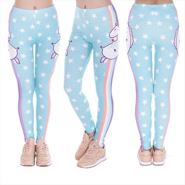 

girls leggings for kids cotton unicorn pants cute animal floral printed children spring summer striped thin skinny trouser, Blue