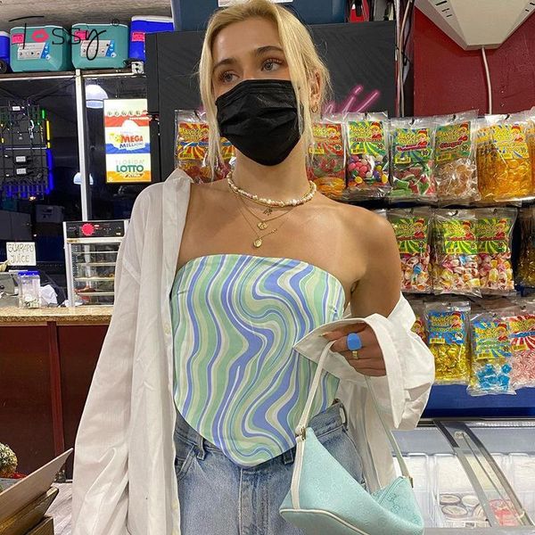 

women's tanks & camis tossy strapless printed women tube bustier y2k green tie dye tank summer backless 2021 party clubwear crop, White