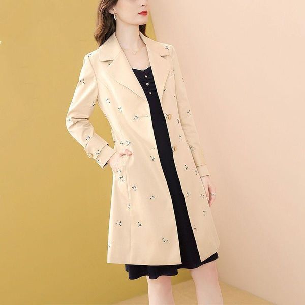 

women's trench coats mid-length windbreaker style slim jacket for autumn and winter 2021, Tan;black