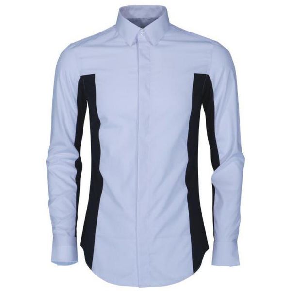 

men's casual shirts patchwork men shirt luxury fashion long sleeve mens dress trend slim fit, White;black