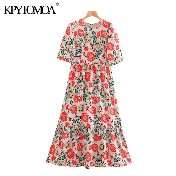 

women chic fashion floral print ruffled midi dress short sleeve back zipper female dresses vestidos mujer 210420, Black;gray
