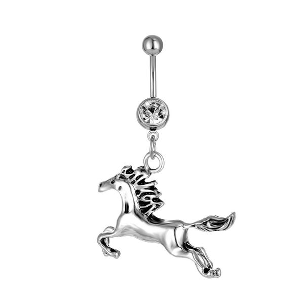 

d0216 horse style belly navel button ring silver color