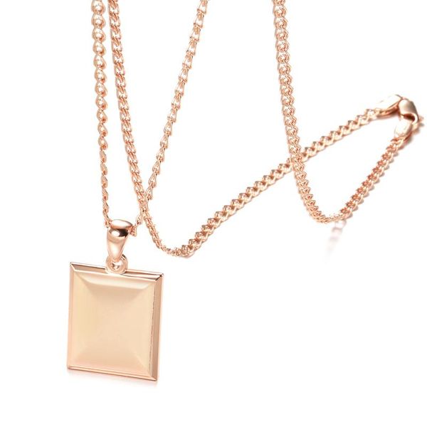 

chains kinel square glossy long necklaces 585 rose gold classic fashion retro wedding jewelry couples pendants, Silver