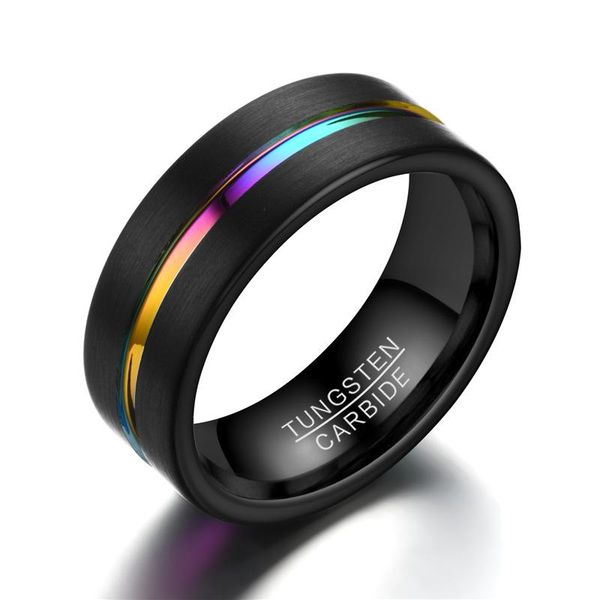 

wedding rings men's fashion in black slotted multicolour stainless steel ring for men charm party jewelry, Slivery;golden