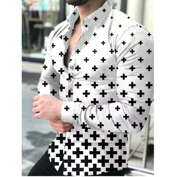 

men's casual shirts spring autumn2021 fashion men shirt digital printing long-sleeved clothes streetwear us size, White;black