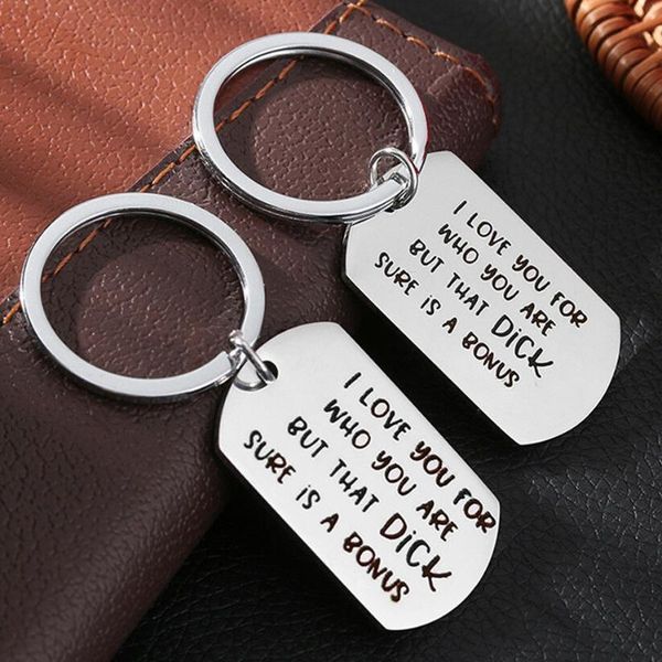 

keychains couple keychain i love you for who are but that dick sure is a bonus funny boyfriend gift husband girlfriend, Silver