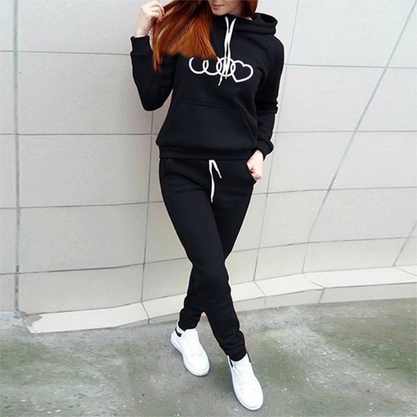 

women's tracksuits conjunto de duas peÃ§as hoodies agasalho feminino + calÃ§a ternos imprimir amor coraÃ§Ã£o moletom com capuz ca, Gray