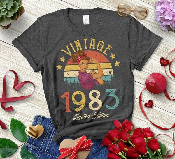 

women's t-shirt vintage 1983 limited edition retro womens shirt funny 38th birthday gift party shirts women casual short sleeve female, White