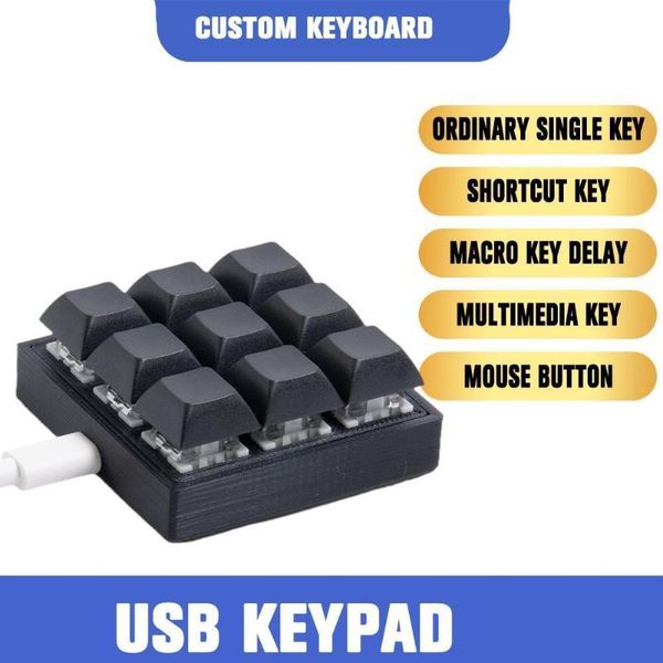 

keyboard mouse combos usb to type-c nine-key green axis mechanical mini one-key macro key ps design cad drawing combination shortcut
