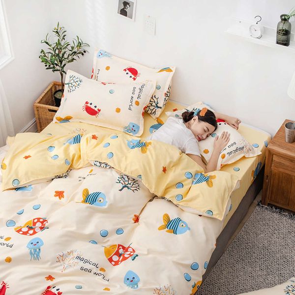 

summer simple matte 4-piece sheet quilt cover student children's 3-piece imitation pure cotton bedding