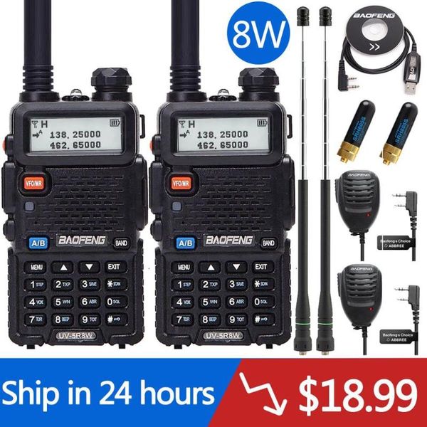 

2pcs baofeng uv-5r 8w/5w walkie talkie radio station comunicador uv5r ham transceiver dual-band intercom handheld fm