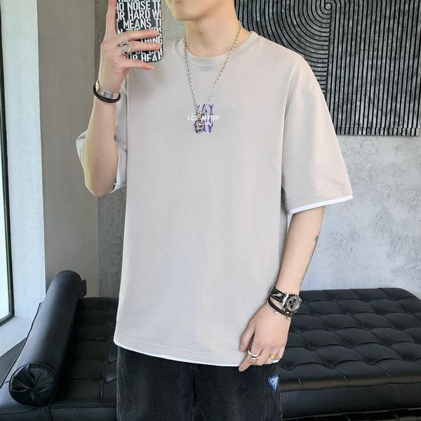 

men's t-shirts 2021 summer korean simple solid o-neck plus size loose men short-sleeved t-shirt casual western sports top, White;black