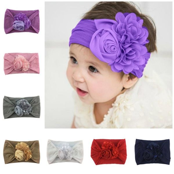 

american -selling soft nylon headband chiffon flower wide hairdbands fashionable hair accessories for baby girls, Slivery;white
