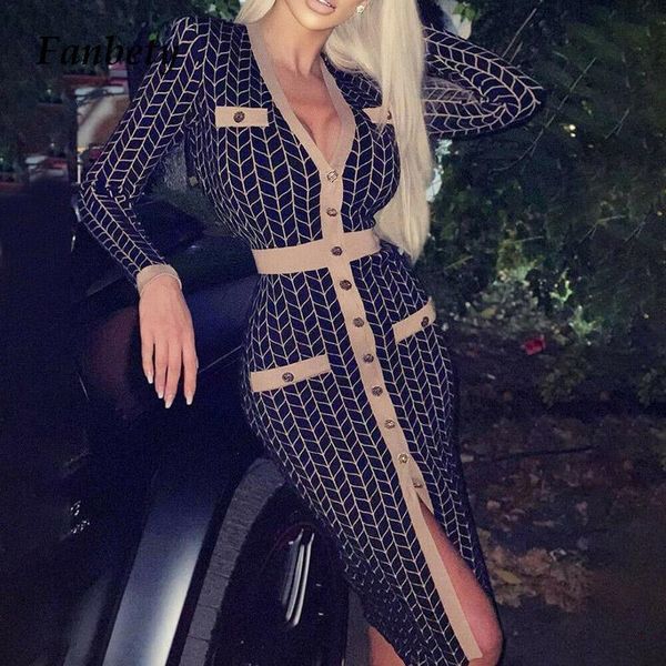 

women elegant deep v-neck slim party dress 2021 spring fashion houndstooth print button bodycon dresses ladies split casual, Black;gray