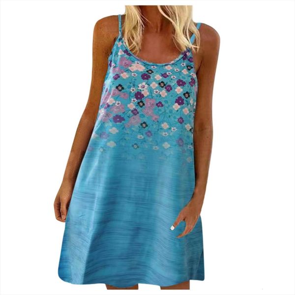 

robe femme floral women dress o neck loose all match camisole mini blue vestidos de mujer casual, Black;gray