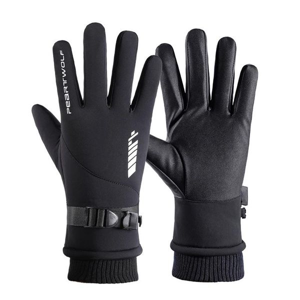 

cycling gloves bicycle winter men's knitted full finger touch screen double layer thickened warm mitten, Black