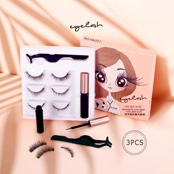 

korea magnetic eyelashes and eyeliner set 3 pairs of 3d liquid false magnet eyelashes+ tweezer1