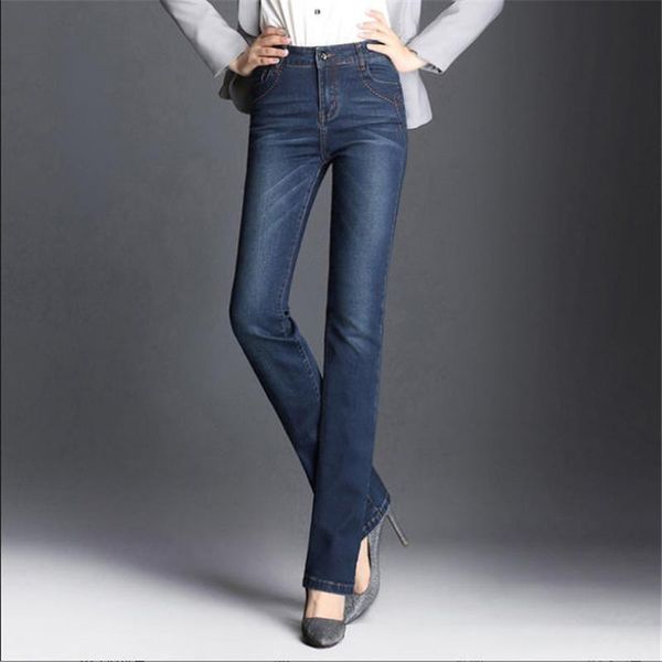 

women's jeans trend woman high waist straight slim denim pants female 2021 elastic trousers ladies plus size 26-33 ds50994, Blue