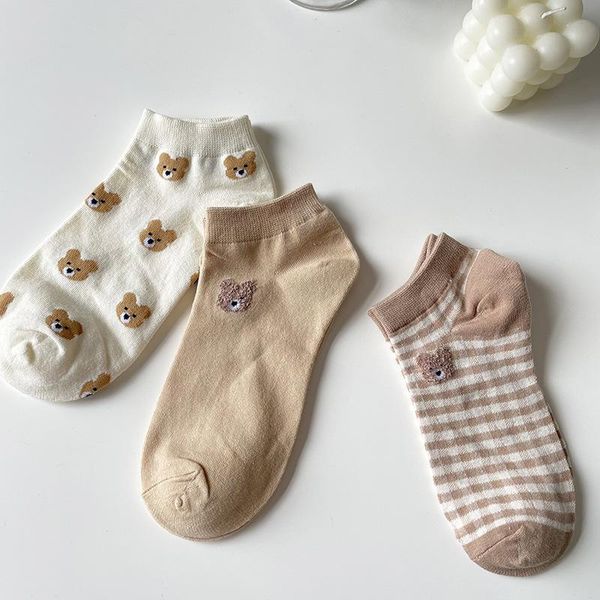 

socks & hosiery cartoon women's breathable cotton cute bear lovely animal pattern girl sock combed of pure female, Black;white