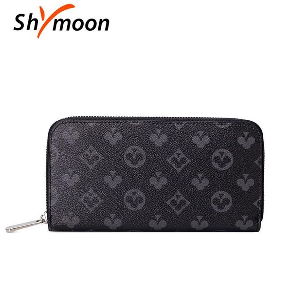 

wallets shymoon luxury women long wallet and clutch purse handbags for male men black brown zipper phone bag, Red;black