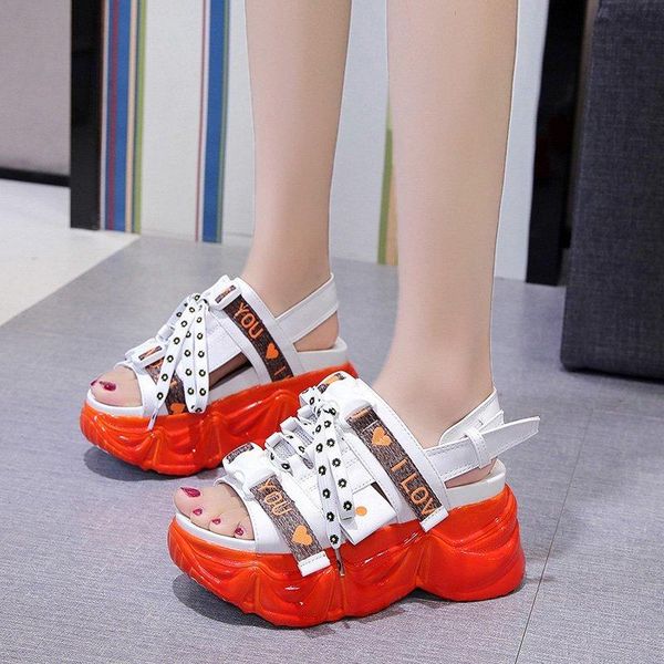 

summer chunky sandals women 8.5cm wedge high heels shoes female buckle platform leather casual slippers woman sandal 2021, Black