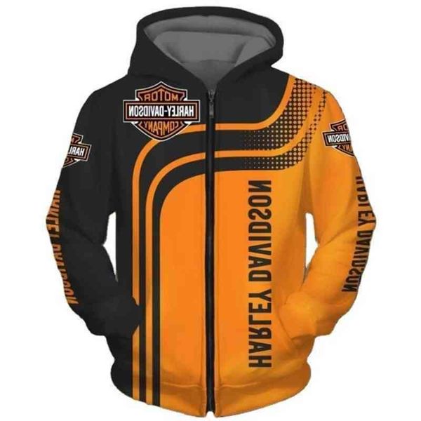 

2021 new men's coat harley 3d digital printing loose zipper hoodie13, Black