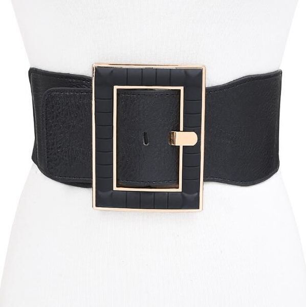 

belts women's runway fashion elastic buckle cummerbunds female dress coat corsets waistband decoration wide belt r1178, Black;brown