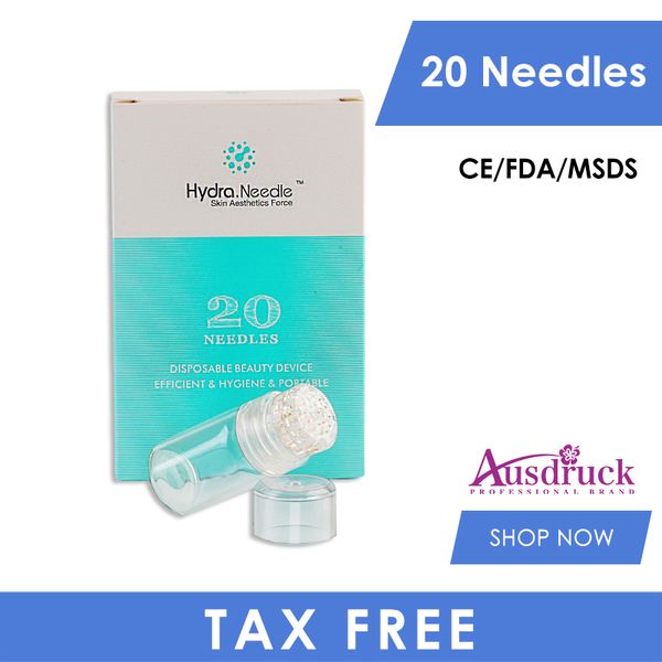 50 pcs Nova Atualização Hydra 20 Agulha Aqua Micro Canal Meotherapy Titanium Ouro Sistema de Toque Fino Derma Selo Sumário Aplicador