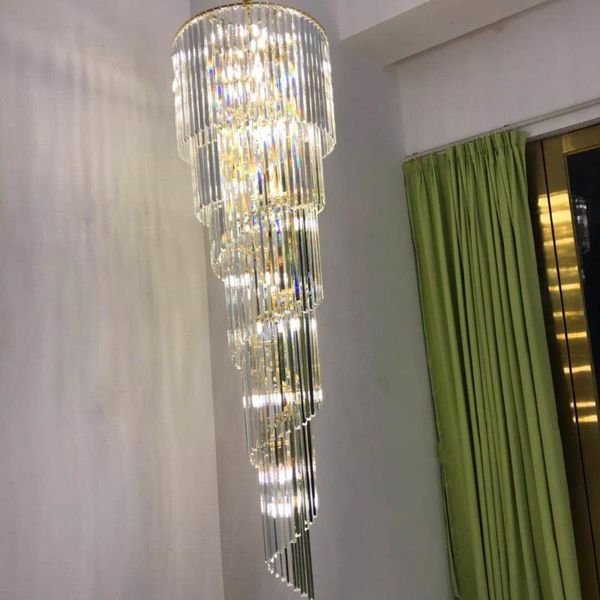 

pendant lamps modern minimalist lighting duplex villa living room rotating crystal long chandelier