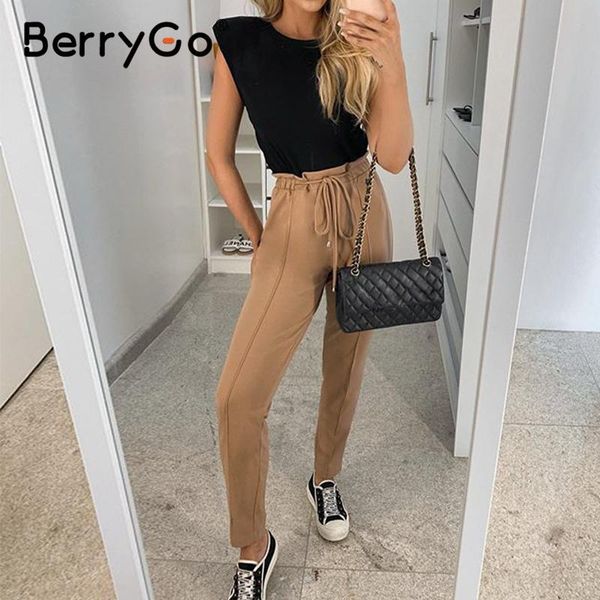 

women's pants & capris berrygo solid color lace up harlem casual sports loose home street female multicolor summer 2021, Black;white