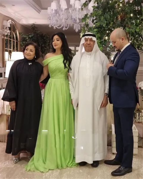 

light green silk chiffon evening dresses long cape one shoulder simple prom gowns dubai women formal celebrity, Black;red