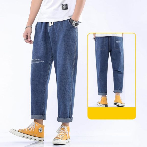 

men blue korean jeans 2021 mens streetwear fashion casual baggy straight simple cozy all-match male denim pants men's