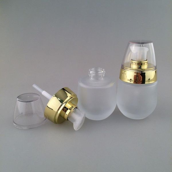 2021 Nuovo 30 ml/1 oz Dispenser per bottiglie da viaggio in vasetto cosmetico in vetro smerigliato per shampoo essenziale Pompa pressata Contenitori cosmetici vuoti