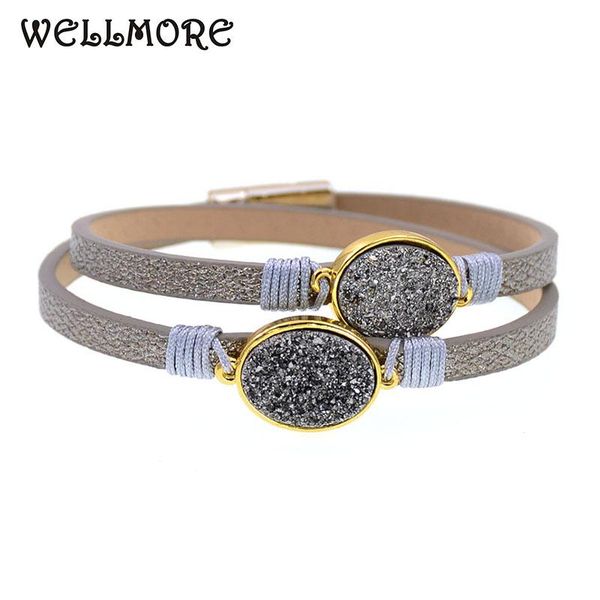 

charm bracelets wellmore two layer leather bracelet fashion stone for women trendy bohemian femme wholesale, Golden;silver