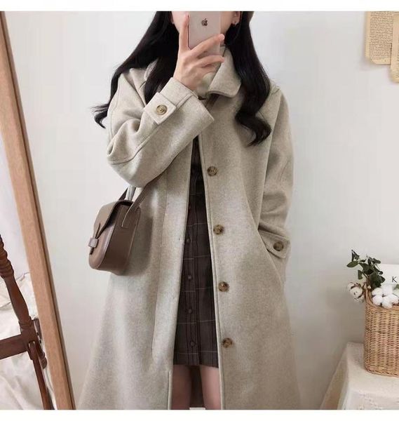 

women's wool & blends black woolen coat mid-length and small men's autumn winter