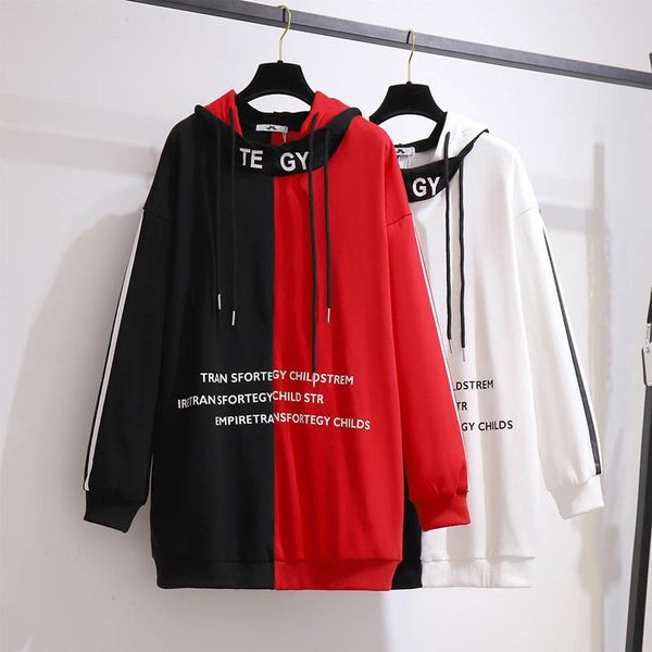 

women's hoodies & sweatshirts 150kg plus female size spring released with hood block color bustle sweater 157cm 6xl 7xl 8xl 9xl 10xl co, Black