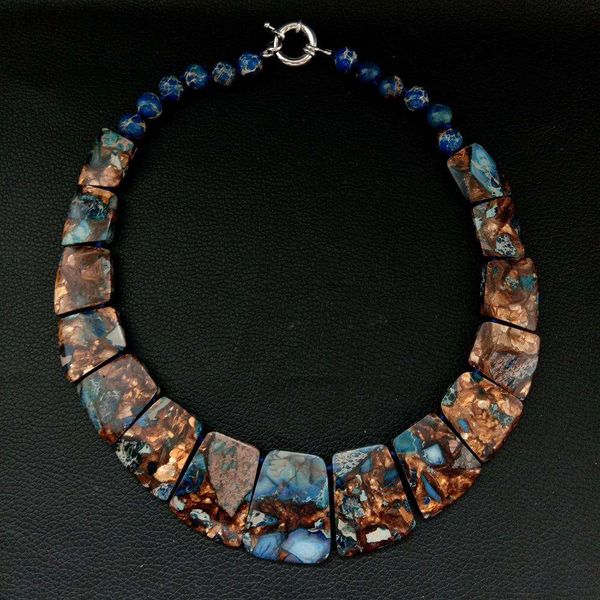 

yygem 19''mixed color sea sediment imperial jasper graduated chain, Silver