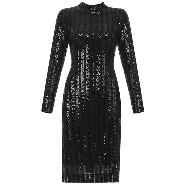 

fashion women dress long sleeve sequin party club autumn winter clothing black celebrity 210515, Black;gray