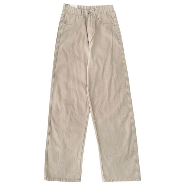 

women's jeans autumn retro khaki basic high waist loose straight-leg pants, Blue