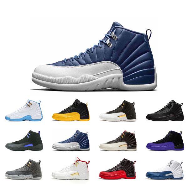

man basketball shoes athletic 12 12s black purple blue stone cny dark concord grey fiba flu game french royal gamma gym red michigan o-black, White;red