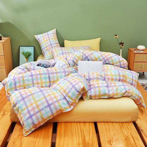 

bedding sets plaid cute quilt cover pillowcase bed flat sheets modern duvet twin full single king bedclothes
