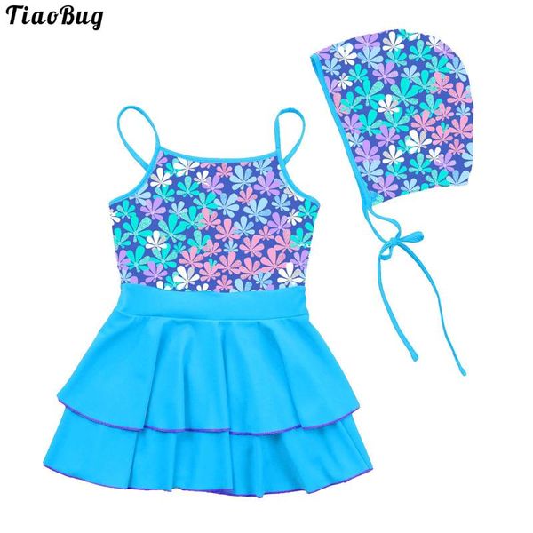 

one-pieces tiaobug summer 2pcs kids girls swimming suit adjustable straps sleeveless layered dress with hat beach bathing pool swimwear, Black