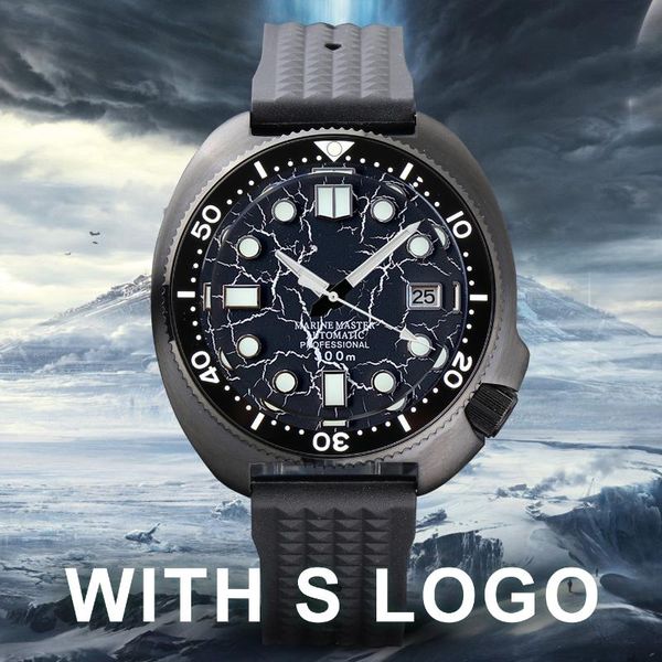 

wristwatches watch mens machinical automatic nh35 green luminous sapphire glass pvd black case japanese wave white breaking mesh rubber stra, Slivery;brown