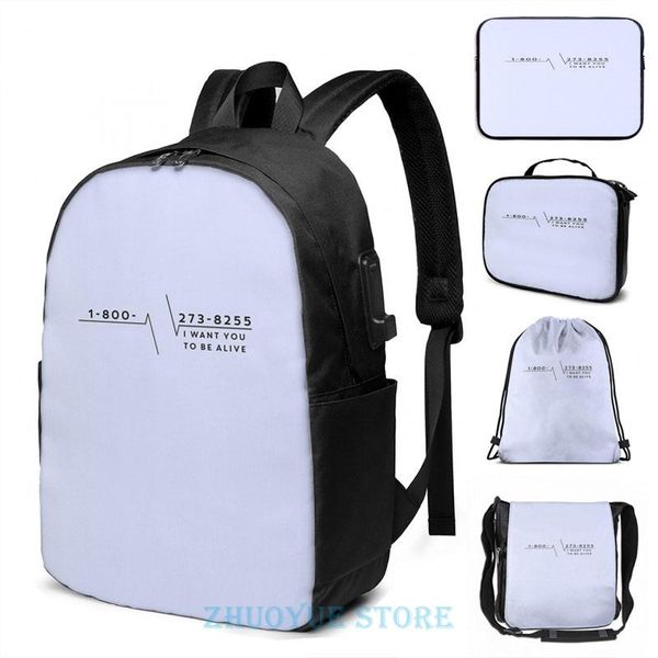

backpack funny graphic print suicide line usb charge men school bags women bag travel laptop