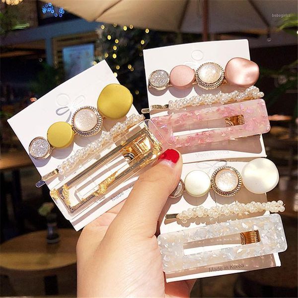 

fashion pearls acrylic hair clips set sweet geometric barrettes for women girls frosted bead pins accessories headwear1