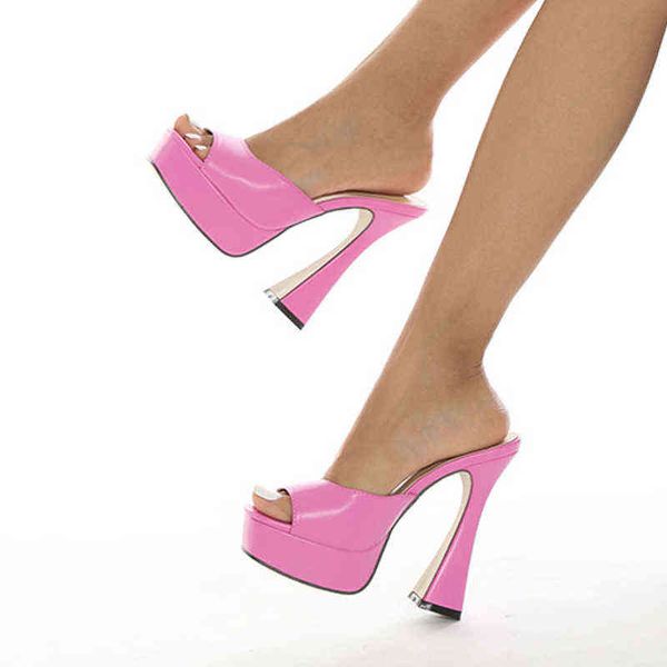 

slippers new peep toe platform heels mules ladies fashion pink sandals for women slides party stripper shoes pumps size 41 220308, Black