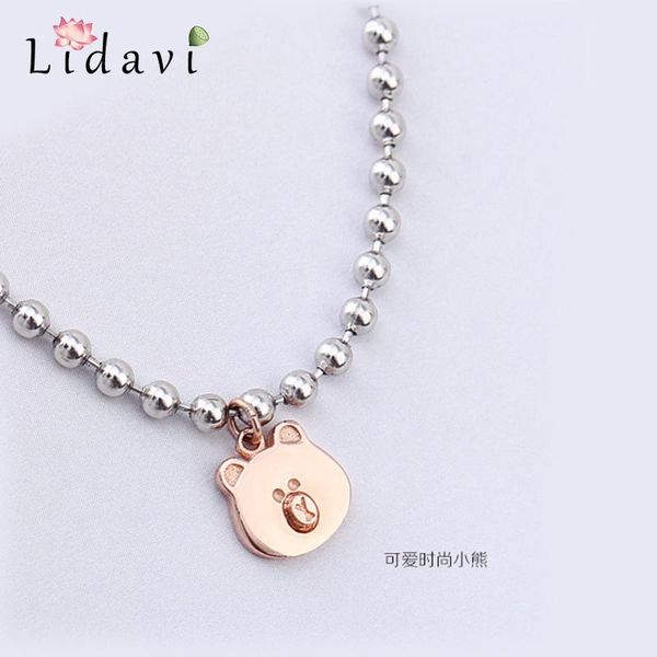 

link, chain lidavi 925 sterling silver korean rose gold bear temperament bracelet cute does not fade for women gift fashion jewelry vbs4038, Black