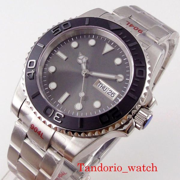 

wristwatches 40mm bliger grey dial nh36a automatic mens watch sapphire glass date week function rotating bezel 904l bracelet luminous, Slivery;brown